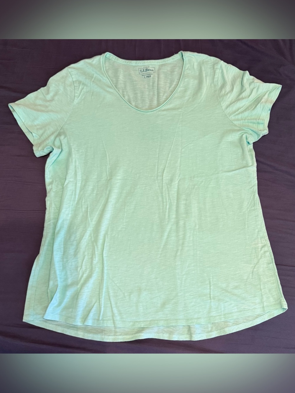 L.L.Bean Slub Lightweight Scoop Neck Tee Blue Green Teal Women’s Size L Large